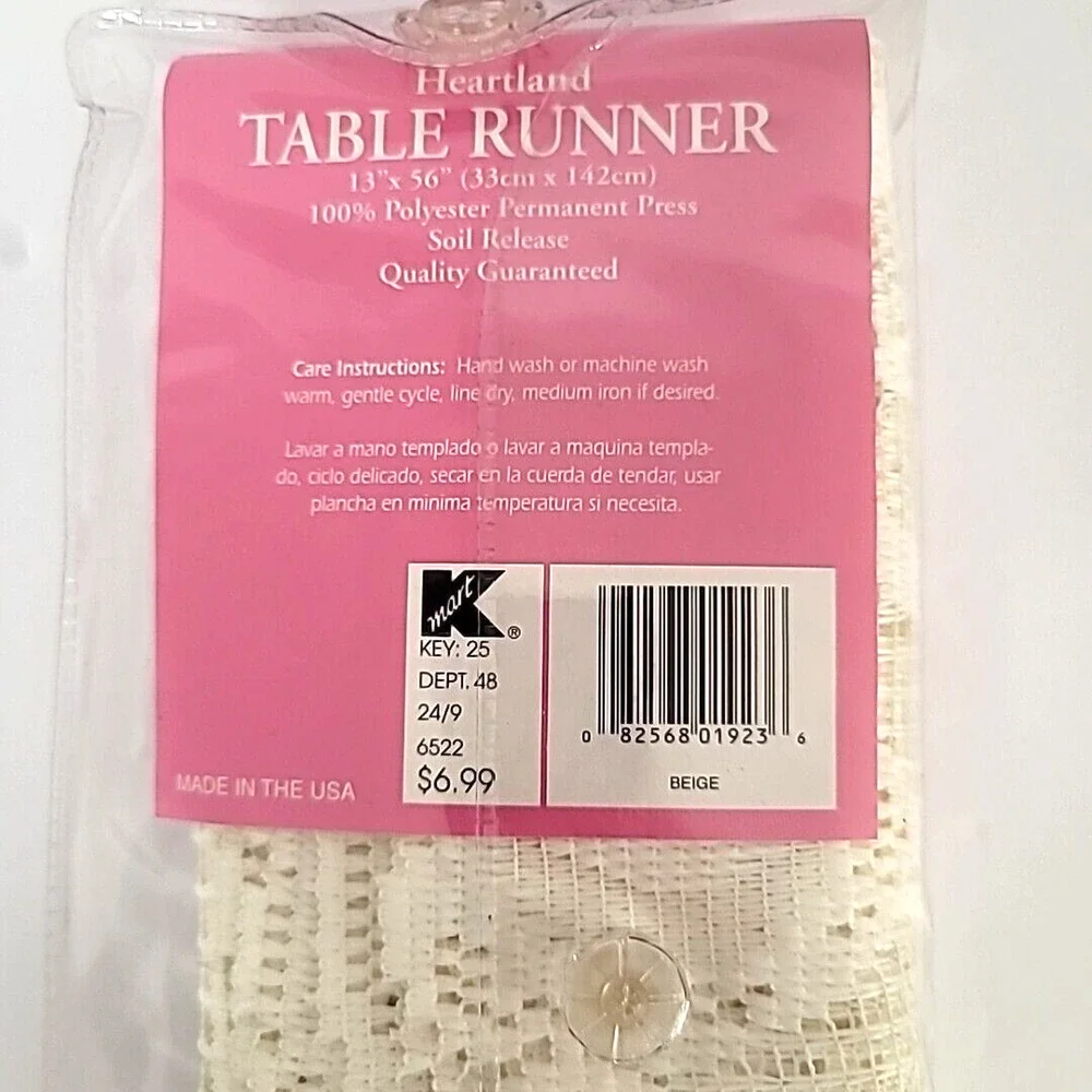 Vintage‎ Ashley Taylor Heartland Beige Lace Table Runner Hearts 13”x56”